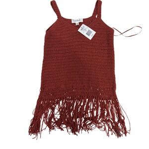 Cloud Chaser Crocheted Fringe Tank Top Rust Red Women's XS